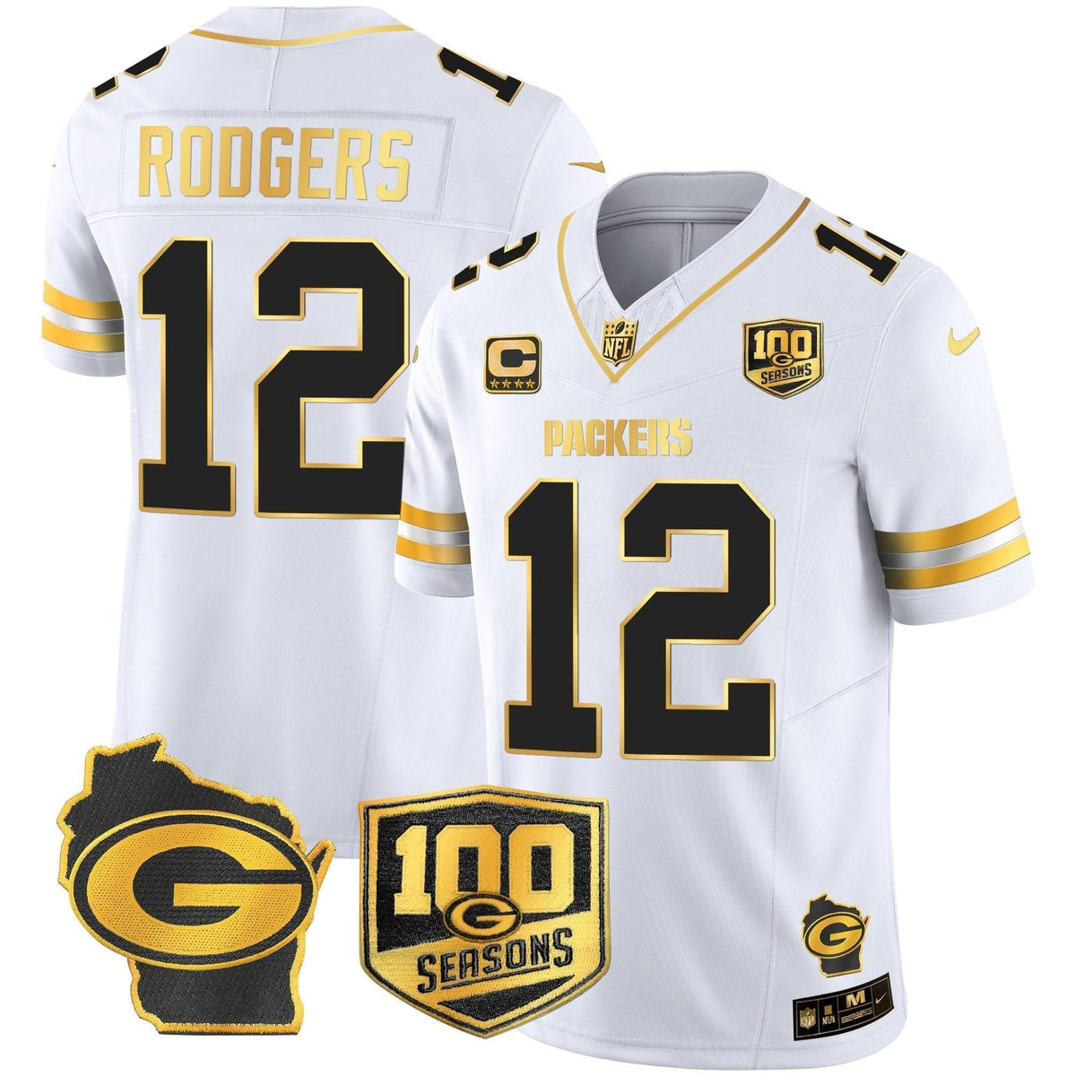 GB 100th Season & Home Patch Gold Vapor Limited Jersey