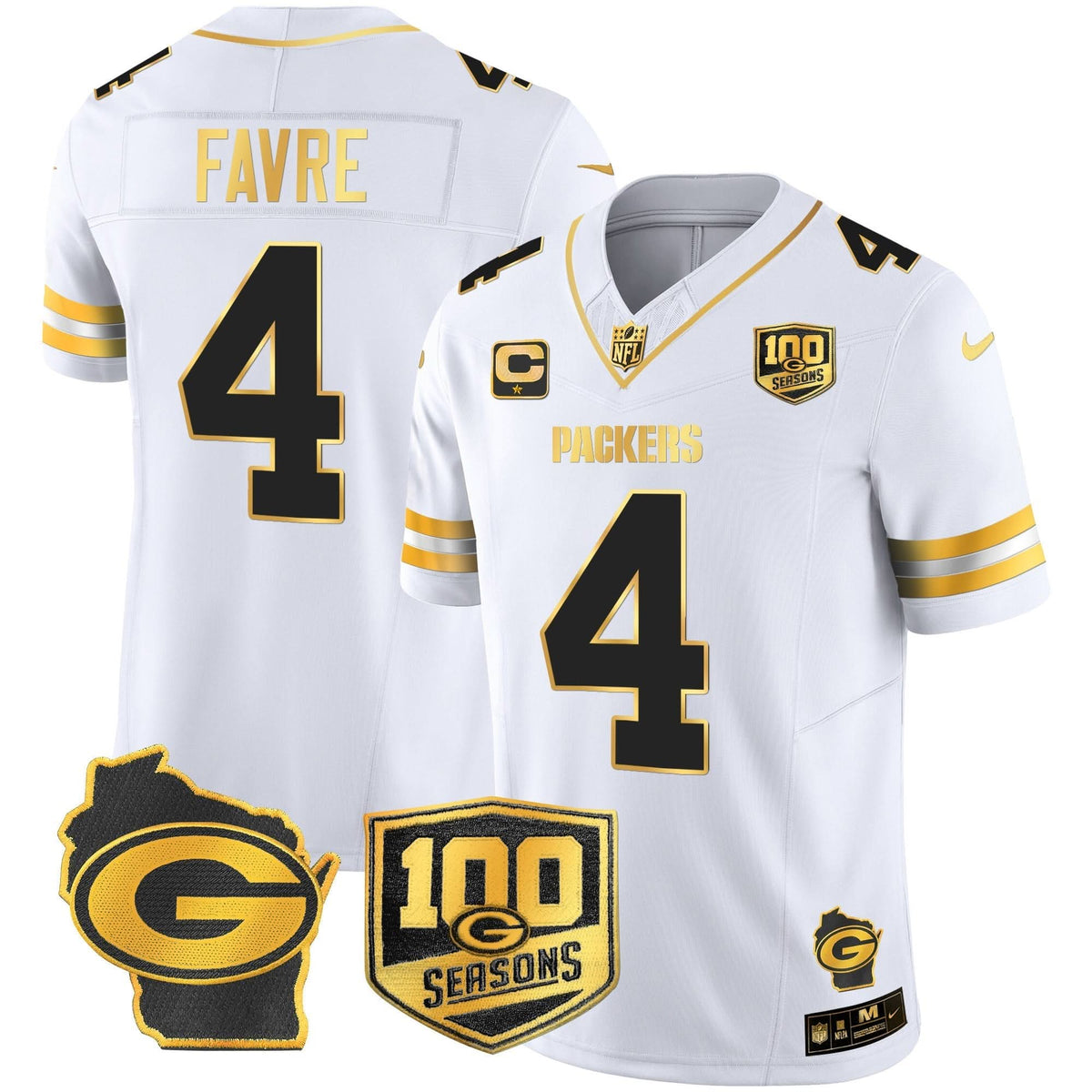 GB 100th Season & Home Patch Gold Vapor Limited Jersey – All Stitched