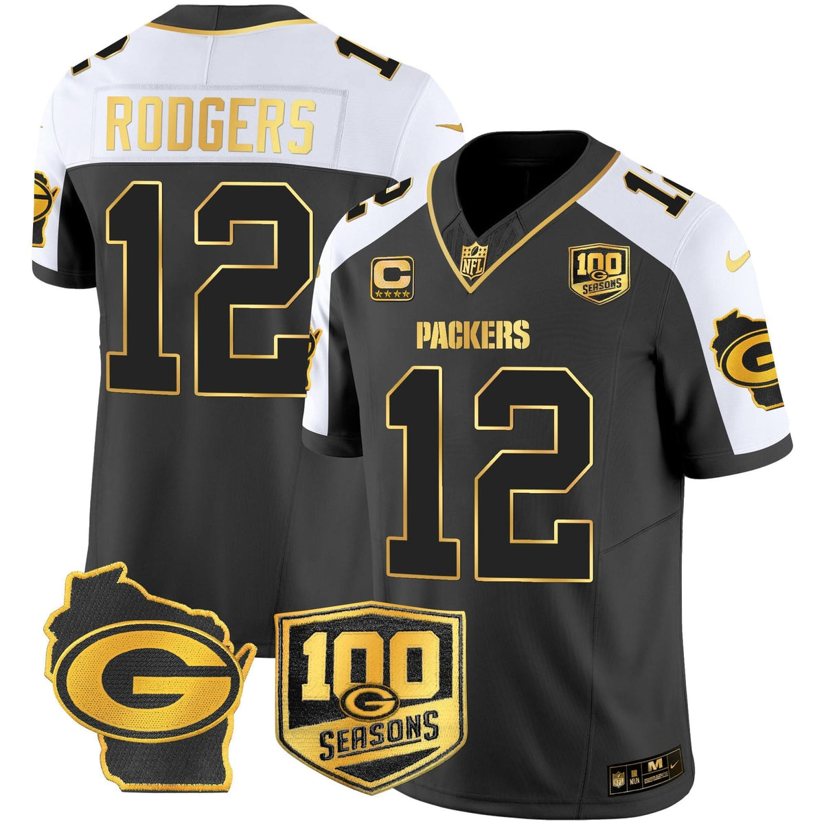 GB 100th Season & Home Patch Gold Vapor Limited Jersey – All Stitched