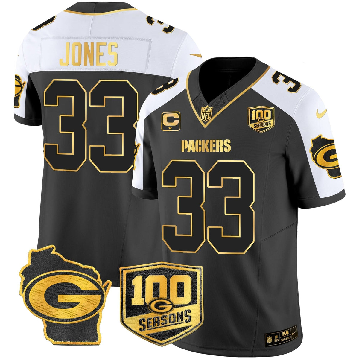 GB 100th Season & Home Patch Gold Vapor Limited Jersey – All Stitched