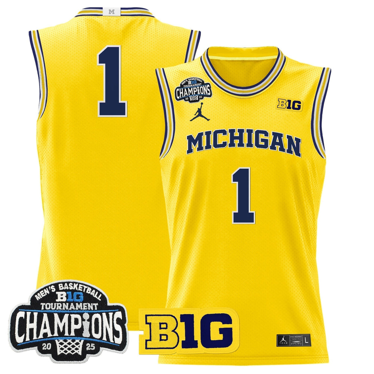 MICH 2025 Big Ten Conference Tournament Champions Basketball Jersey - Stitched