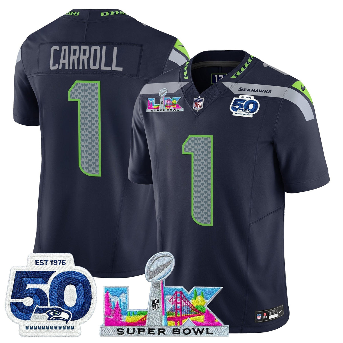 SEA "Super Bowl LX & 50th Patch" Vapor Limited Jersey