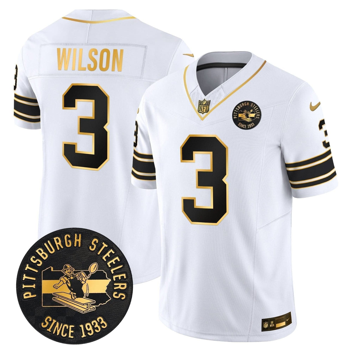 Pittsburgh Steelers Throwback 1933 Patch Gold Vapor Limited Jersey - All Stitched