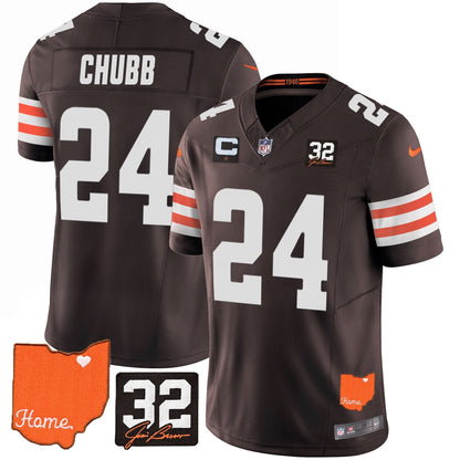 CLE #32 Jim Brown Memorial & Home Patch Vapor Limited Jersey