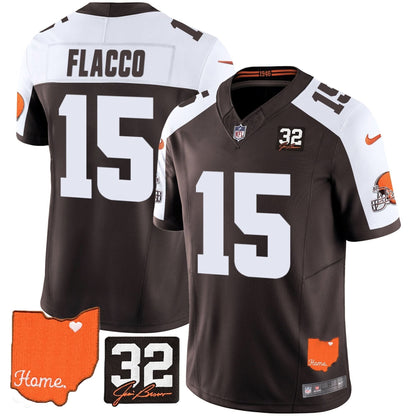 CLE #32 Jim Brown Memorial & Home Patch Vapor Limited Jersey