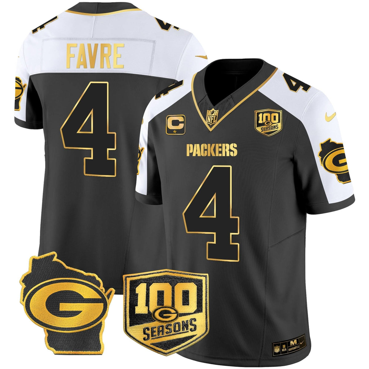 GB 100th Season & Home Patch Gold Vapor Limited Jersey – All Stitched