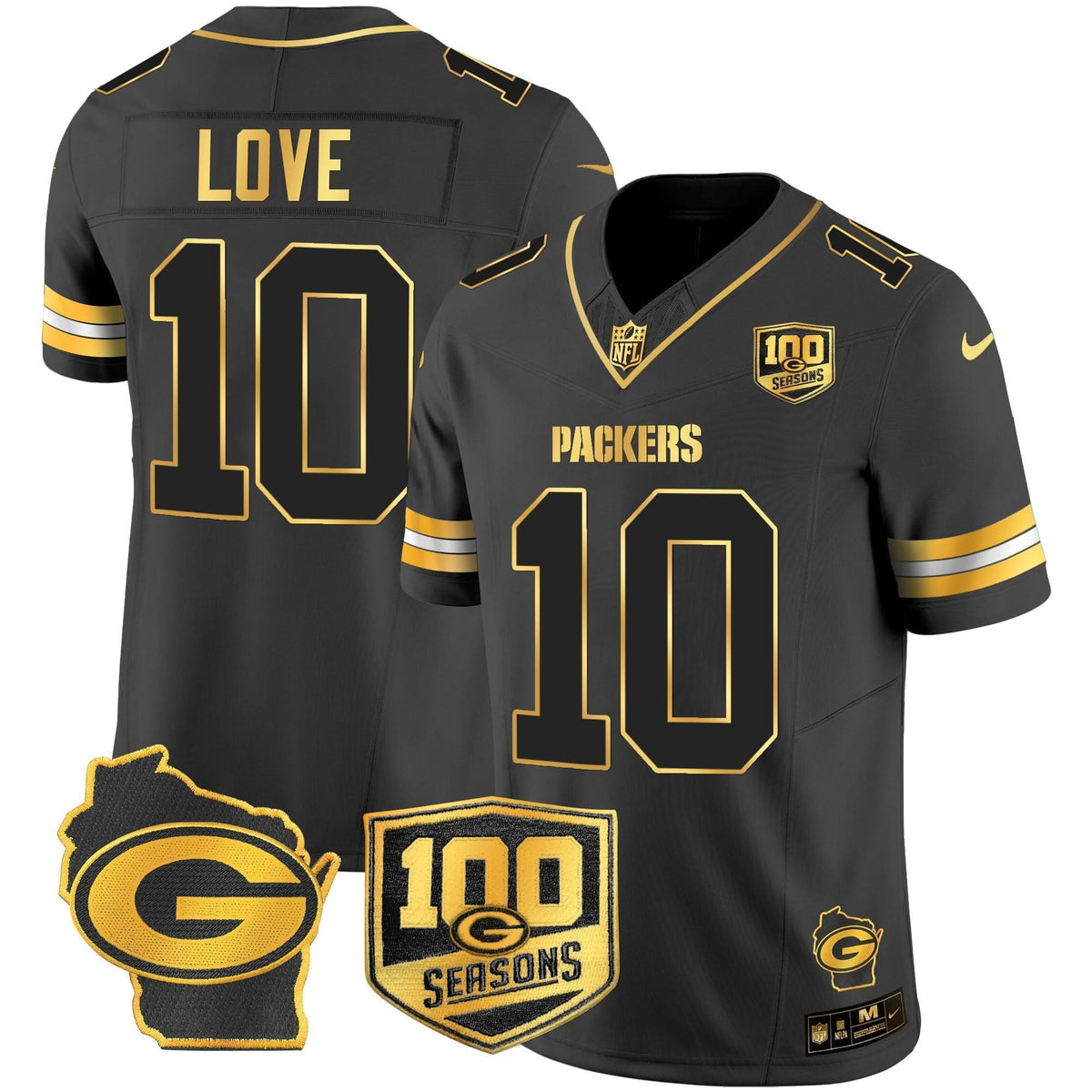 GB 100th Season & Home Patch Gold Vapor Limited Jersey – All Stitched