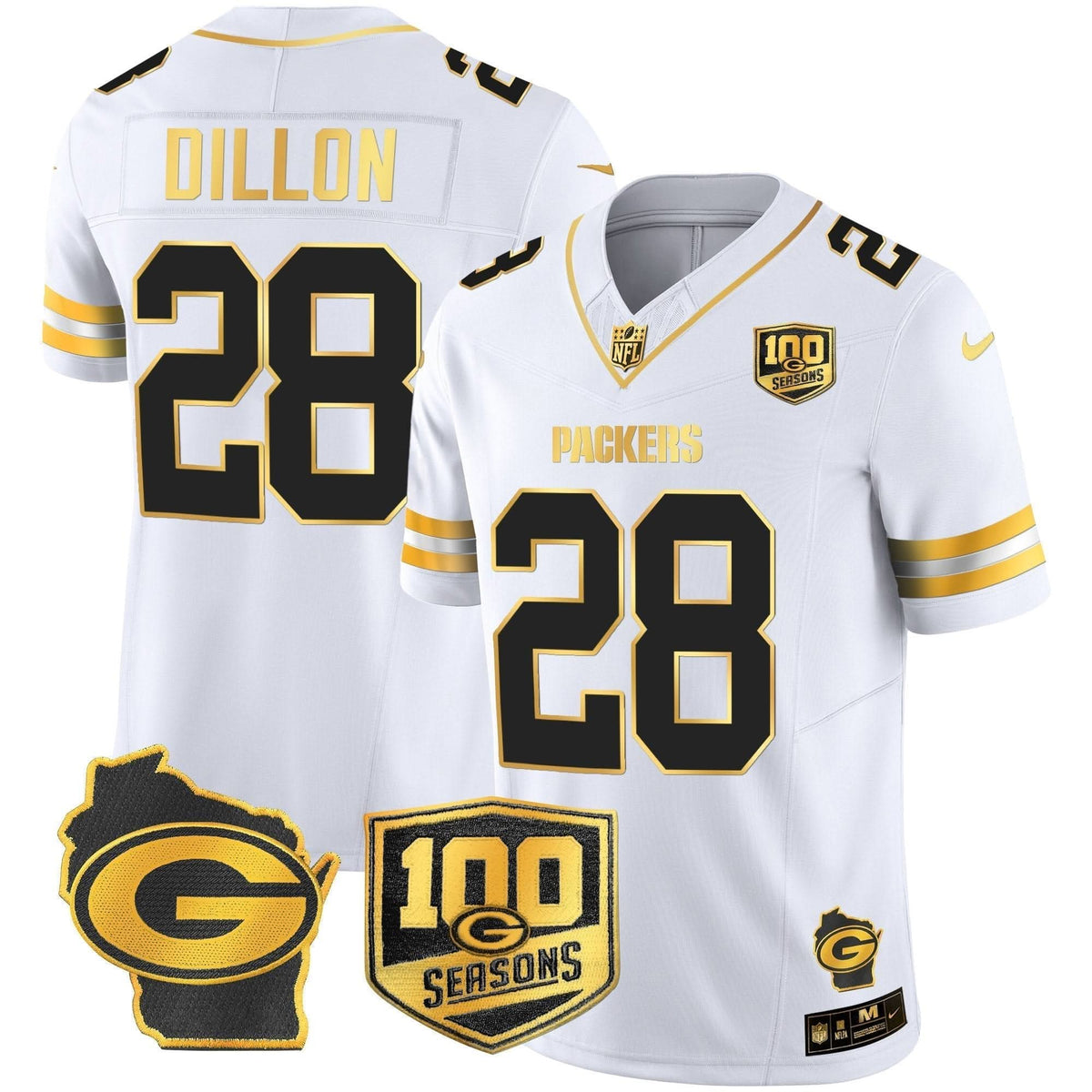 GB 100th Season & Home Patch Gold Vapor Limited Jersey