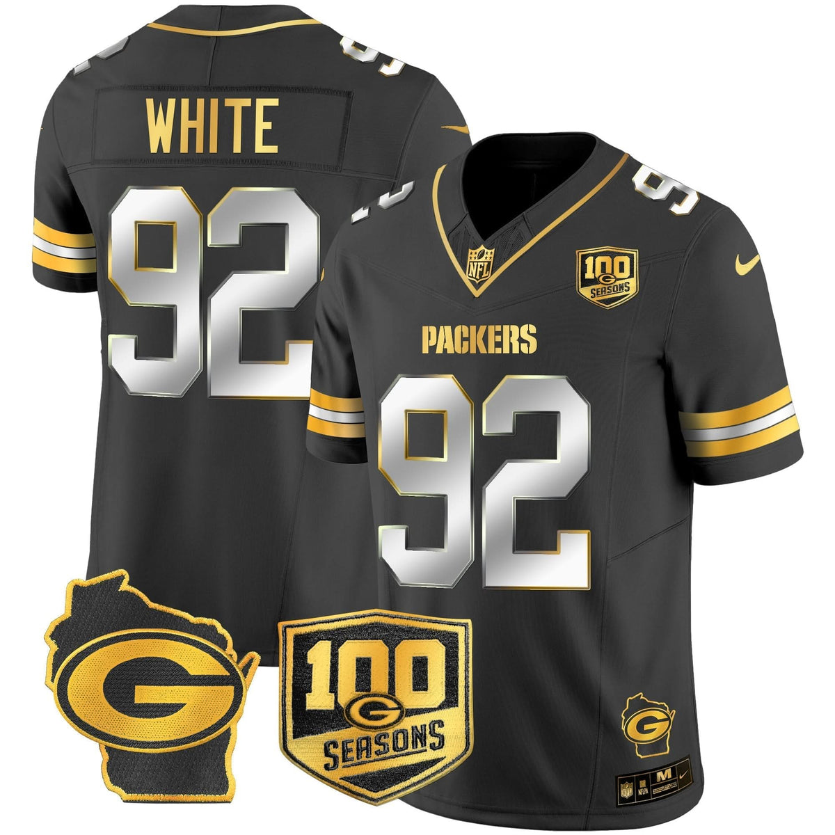 GB 100th Season & Home Patch Gold Vapor Limited Jersey – All Stitched