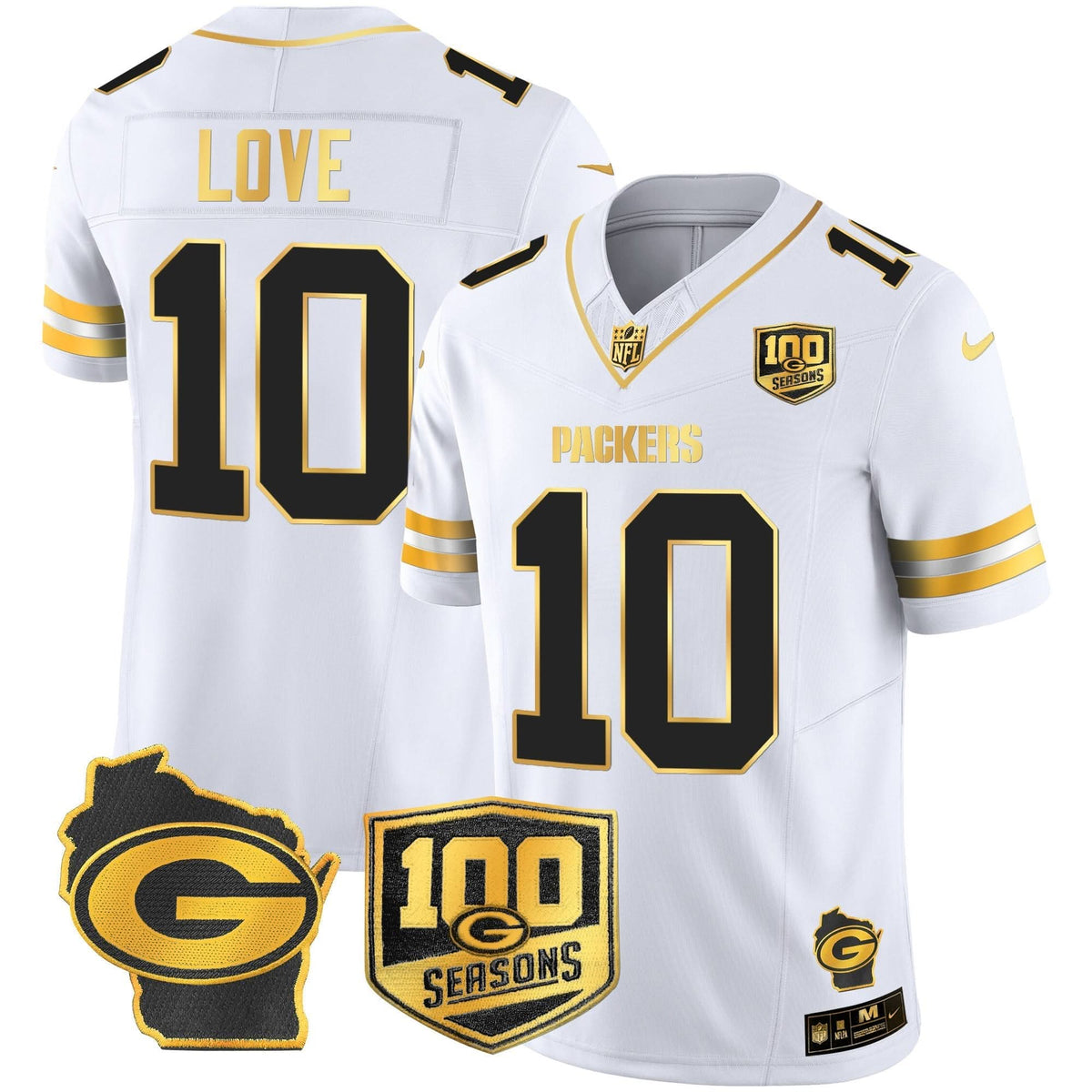 GB 100th Season & Home Patch Gold Vapor Limited Jersey – All Stitched