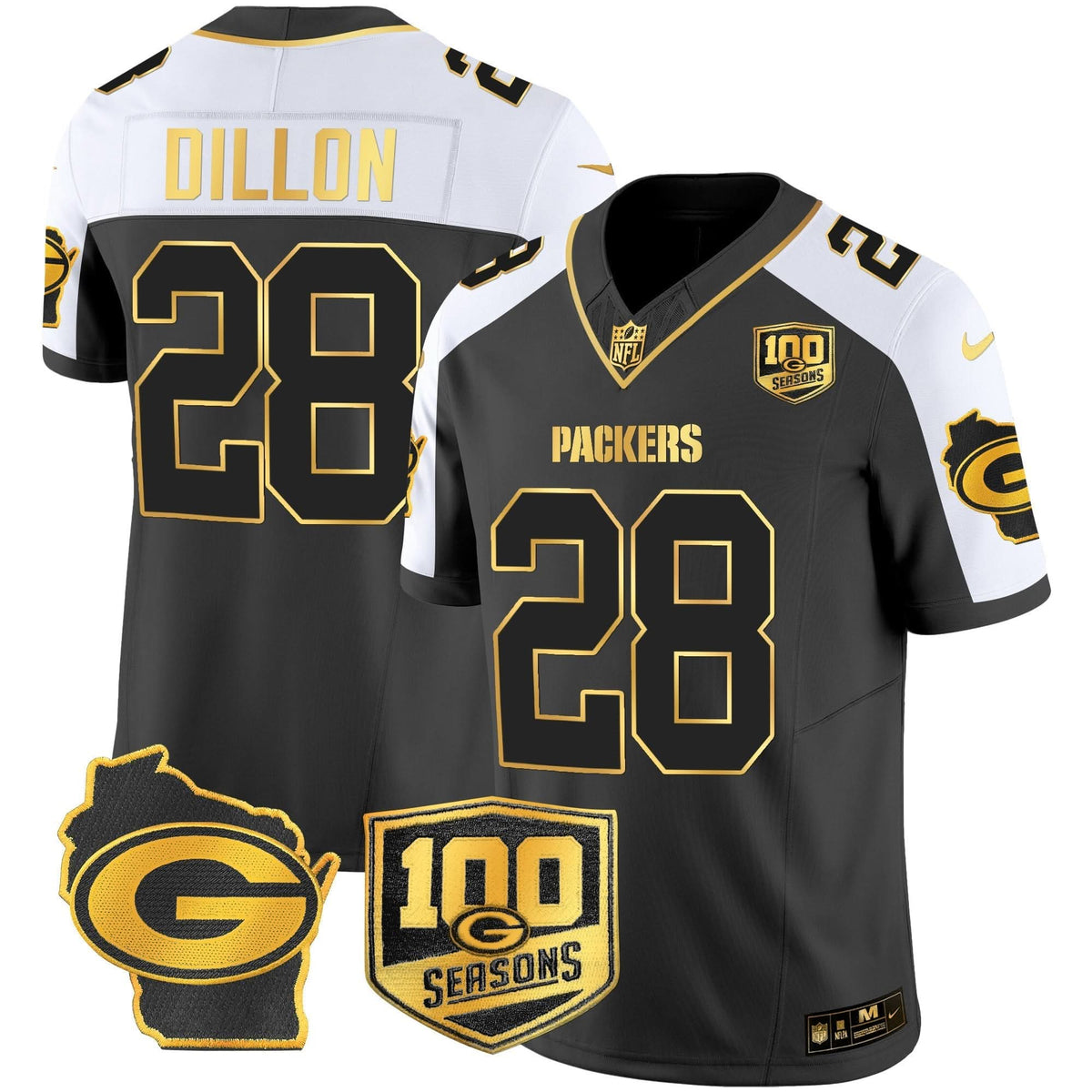 GB 100th Season & Home Patch Gold Vapor Limited Jersey – All Stitched