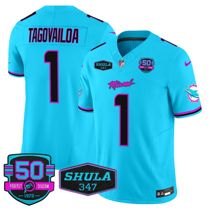 MIA "Miami Vice" Shula 347 & 50th Perfect Season Patch Vapor Limited Jersey