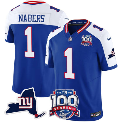 NYG 100th Season & State Patch Vapor Limited Jersey