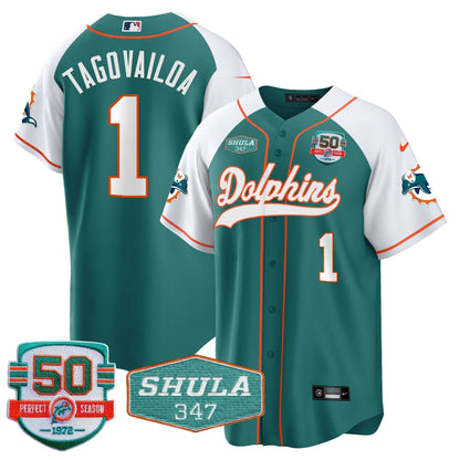 MIA 50th & Don Shula 347 Memorial Patch Baseball Jersey - All Stitched