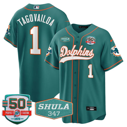 MIA 50th & Don Shula 347 Memorial Patch Baseball Jersey - All Stitched