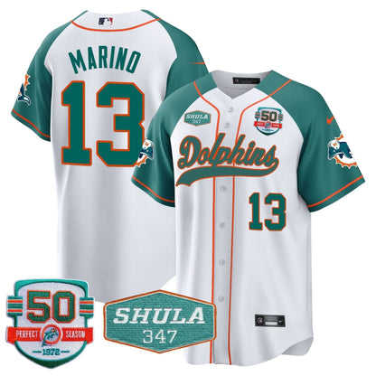 MIA 50th & Don Shula 347 Memorial Patch Baseball Jersey - All Stitched