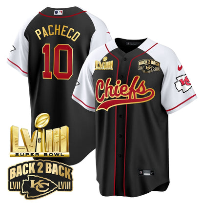 KC Super Bowl LVIII & Back 2 Back Gold Patch Baseball Jersey - All Stitched