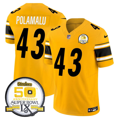 Steelers 50th Anniversary Of Super Bowl IX Patch Vapor Limited Jersey - All Stitched