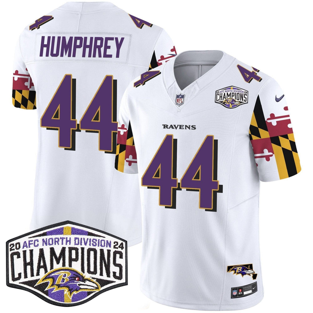 Ravens Maryland Flag 2024 AFC North Division Champions Patch Vapor Limited Jersey - All Stitched