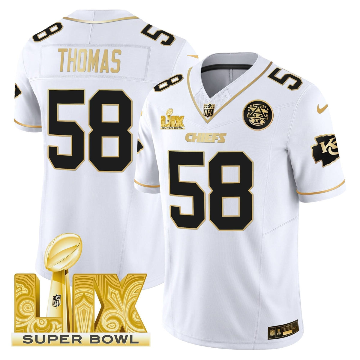 Chiefs Super Bowl LIX Patch Gold Vapor Limited Jersey - All Stitched