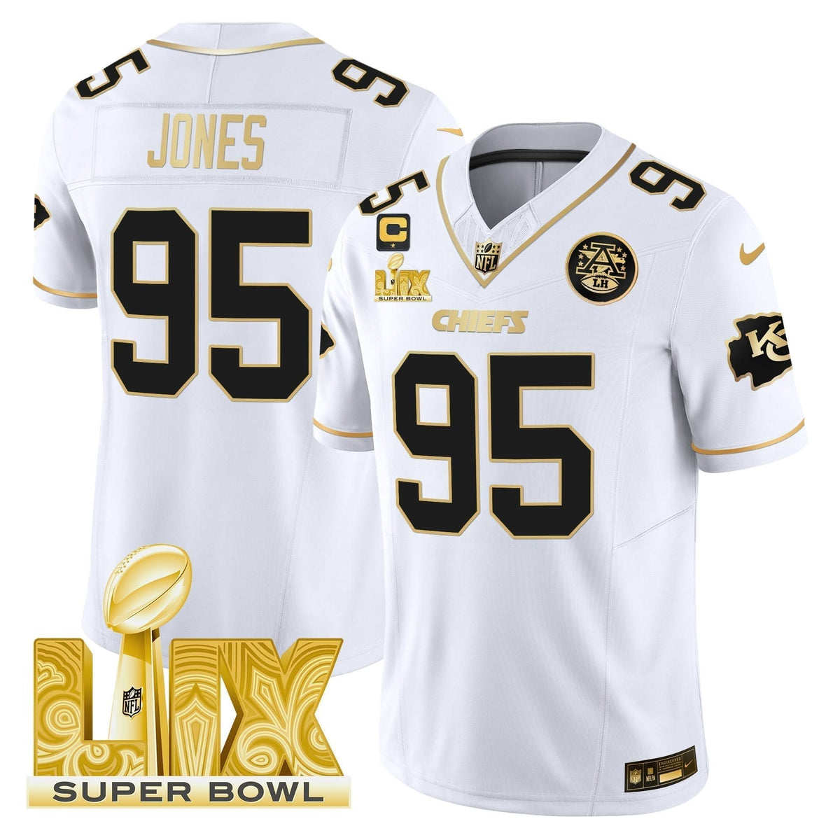 Chiefs Super Bowl LIX Patch Gold Vapor Limited Jersey - All Stitched