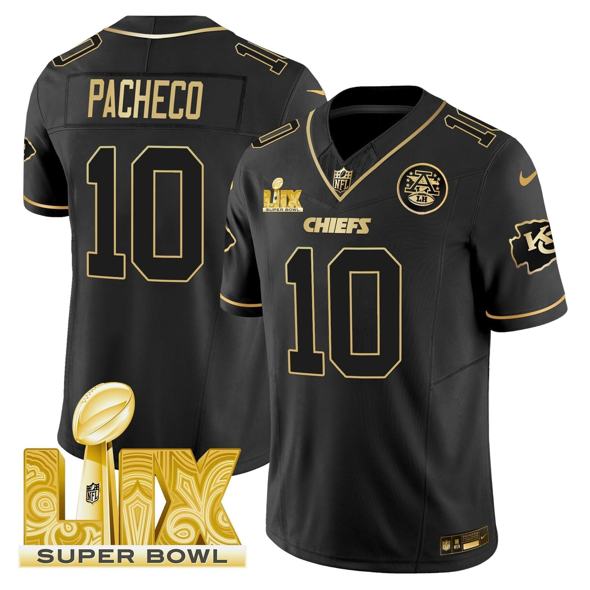 Chiefs Super Bowl LIX Patch Gold Vapor Limited Jersey - All Stitched