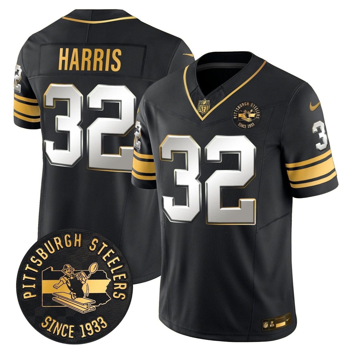 Pittsburgh Steelers Throwback 1933 Patch Gold Vapor Limited Jersey - All Stitched