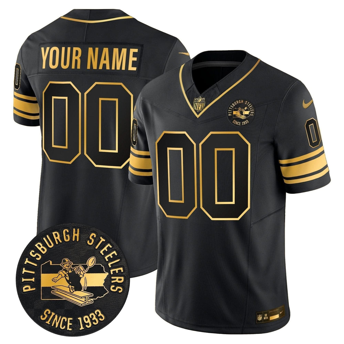 Pittsburgh Steelers Throwback 1933 Patch Gold Vapor Limited Custom Jersey - All Stitched