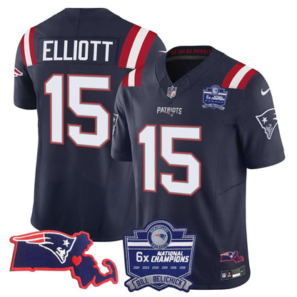 Patriots Bill Belichick 6x Champions Patch Vapor Jersey - All Stitched